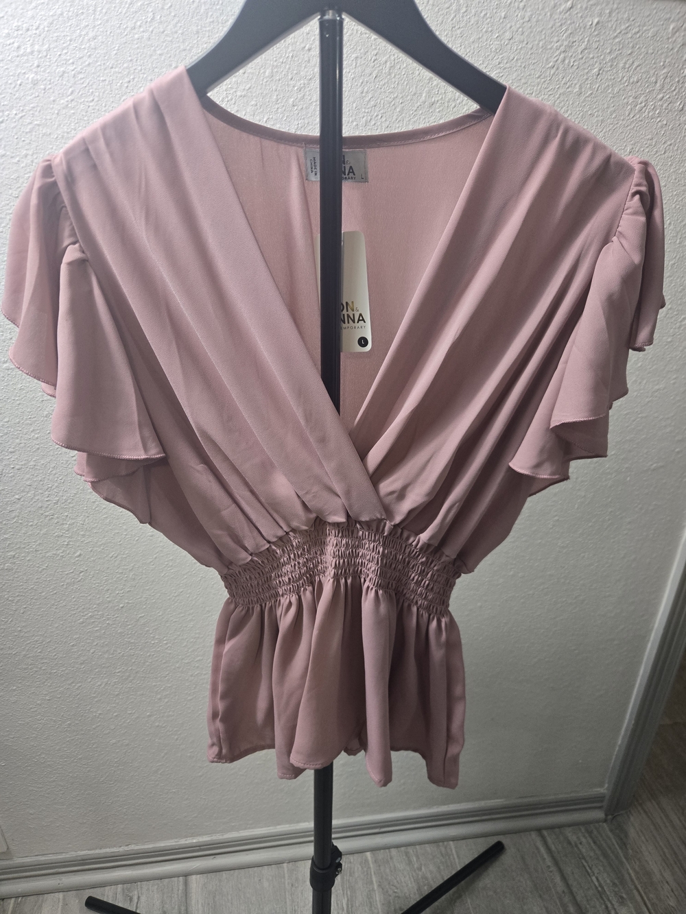 Jon & Anna Blush Pink Flutter Sleeve Smocked Waist Blouse